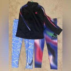 Adidas Girl’s Active Set-size 6x-Jacket/Leggings-NWT Nike leggings included-EUC